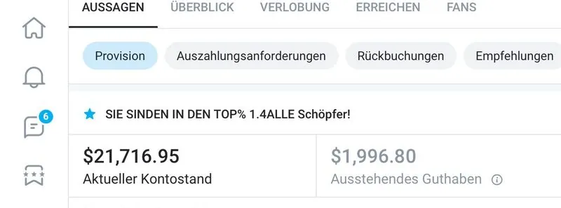 OnlyFans Statistiken – $21.716 Kontostand, Top 1.4% aller Creator