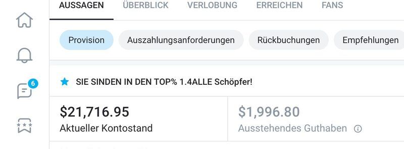 OnlyFans Statistiken – $21.716 Kontostand, Top 1.4% aller Creator